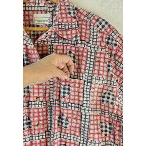 Womens Vtg Button Up Shirt XXL by Fitting Image Checkerd Hearts Short Sleeve